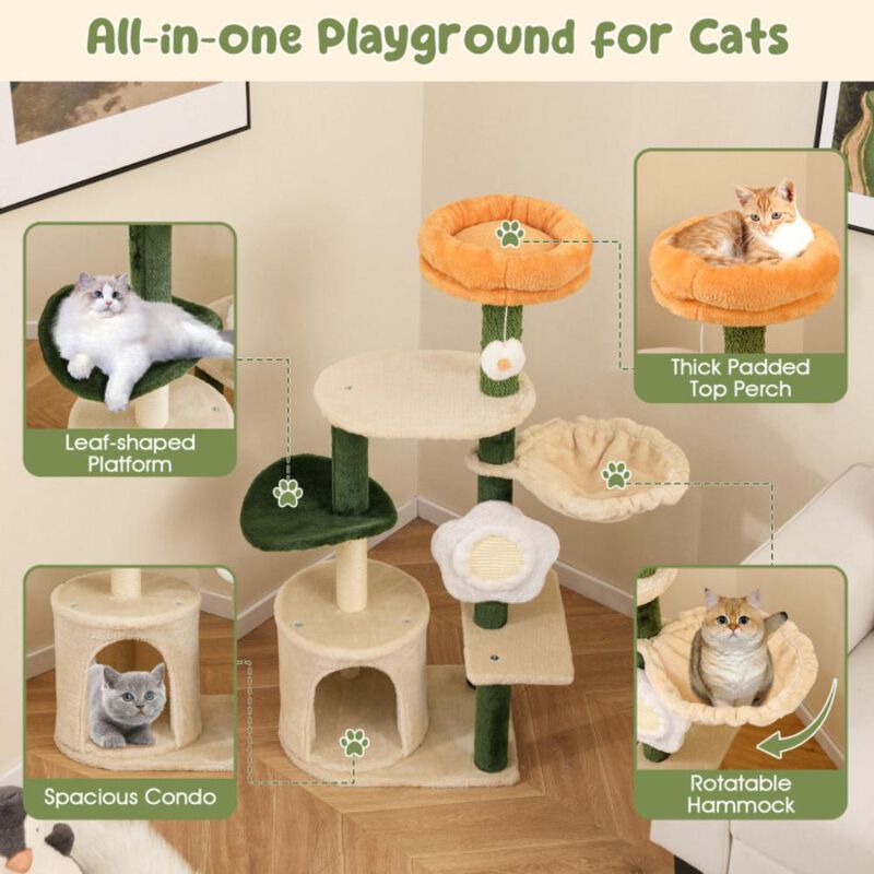 Hivvago Cute Flower Cat Tree Modern Kitty Tower with Plush Top Perch