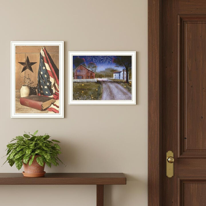 HomeRoots Set Of Two Star Spangled Night God And Country White Framed Wall Art