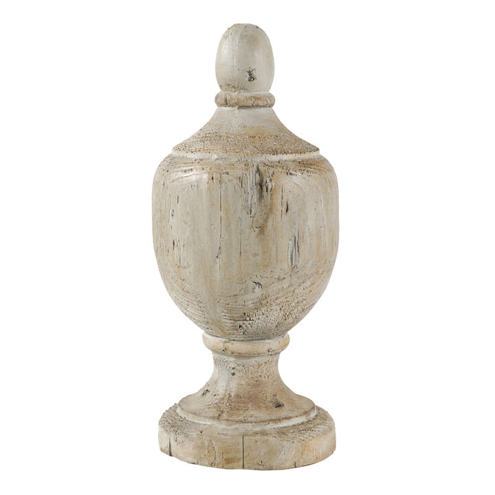 18 Inch Modern Accent Decor, Turned Finial Design, Whitewashed Finish-Benzara