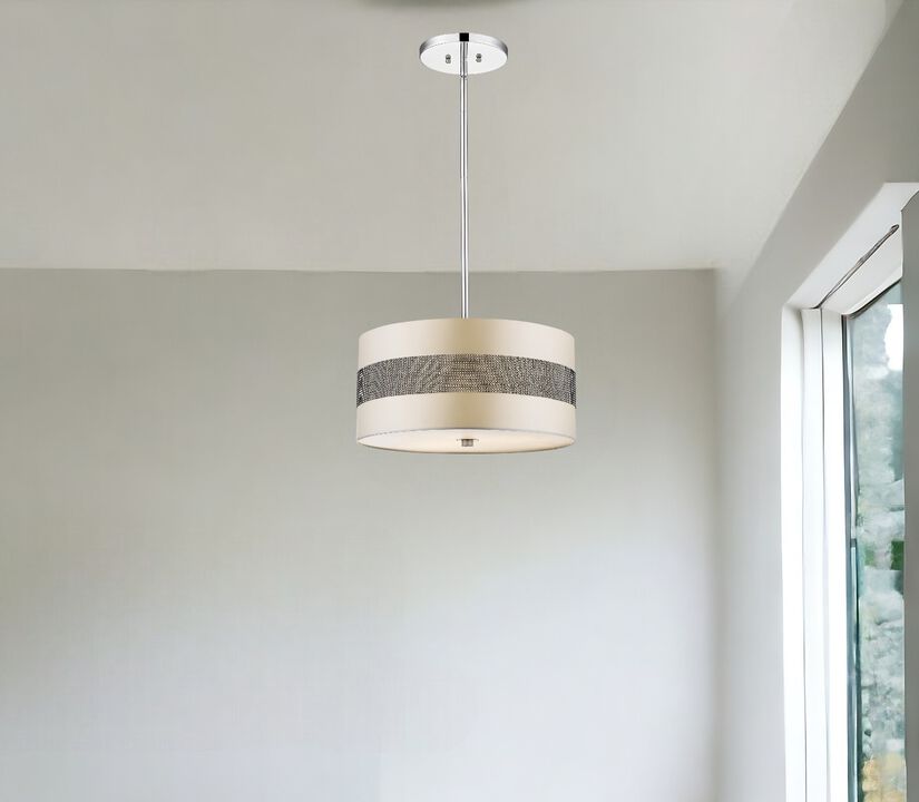 Hivvago Harmony 3-Light Metallic Silver Pendant With Crystal Studded Platinum Sheen Shade