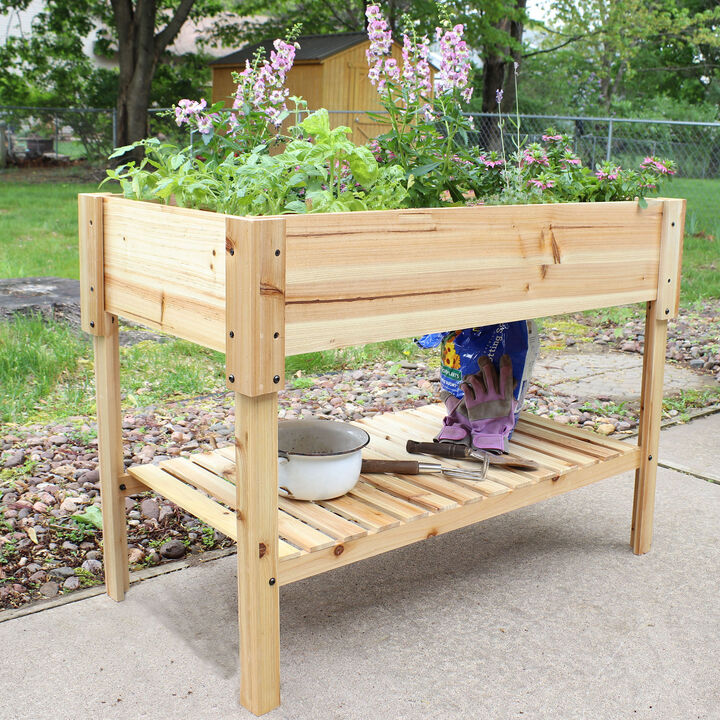 Sunnydaze 42" Raised Wooden Garden Bed with Lower Shelf