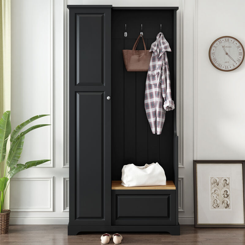 Merax Entryway Hall Tree with Flip-Up Storage Bench, 3 Hooks, 2 Adjustable Shelves image number 1