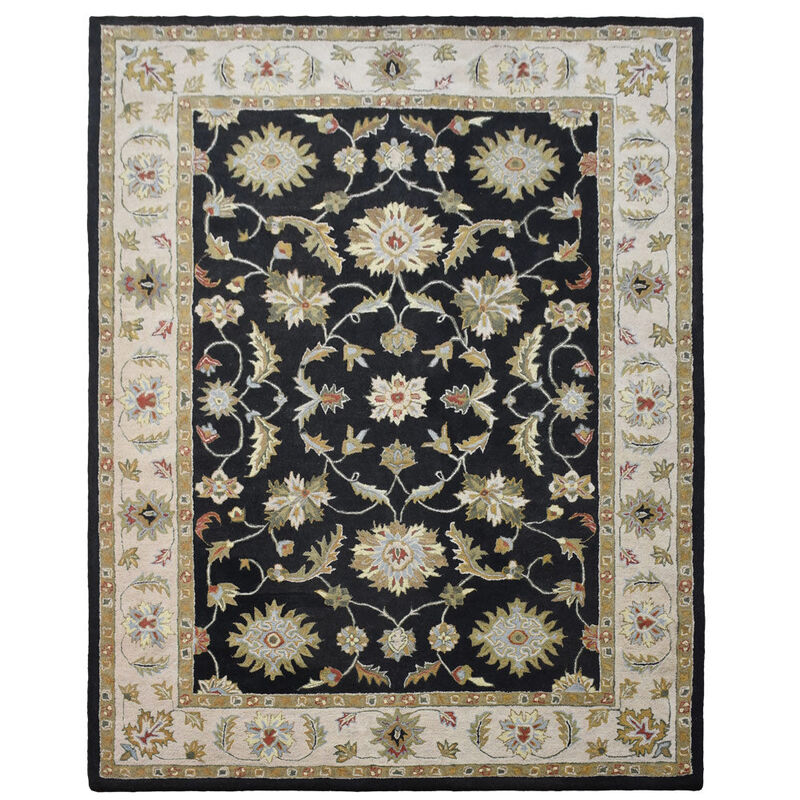 RUGSOTIC CARPETS HAND TUFTED WOOL ECO-FRIENDLY AREA RUGS  - 10'x13', Rectangle Shape, Black Beige, Classic Oriental Traditional  Design, High Pile Thick Handmade Anti Skid Area Rugs (K00106)