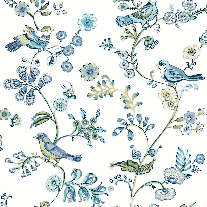 Jinjur Teal Bird Trail Wallpaper