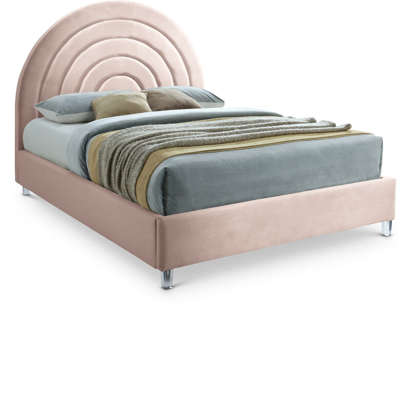 Meridian Furniture Rainbow Pink Velvet Full Bed