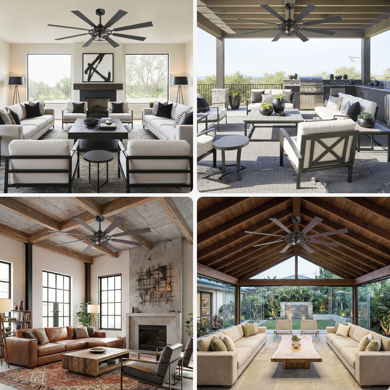 Breezary 65 in Traditional Ceiling Fan with Light,8 Blade Plywood Fan, E26 x2 Bulbs,Remote Control image number 6