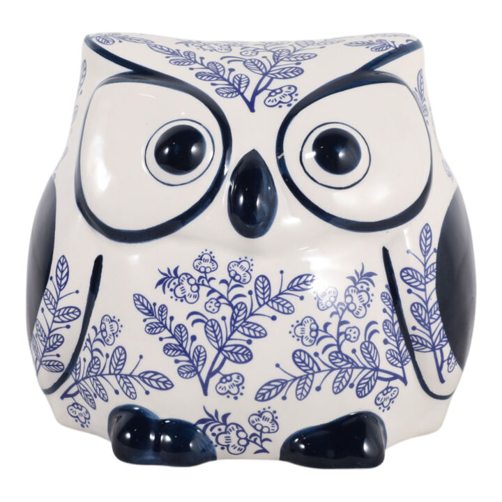 6x6 Leaf Print Owl, Blue/White