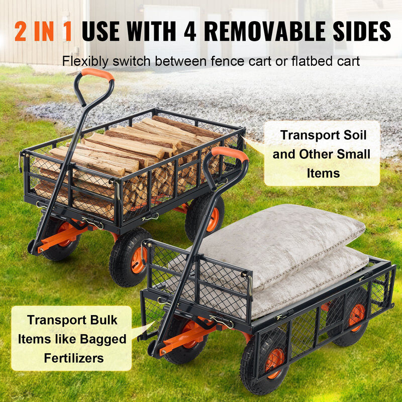 Heavy Duty Garden Cart with Dual-Function Handle Metal Dump Wagon for Yard and Farm-Black image number 3