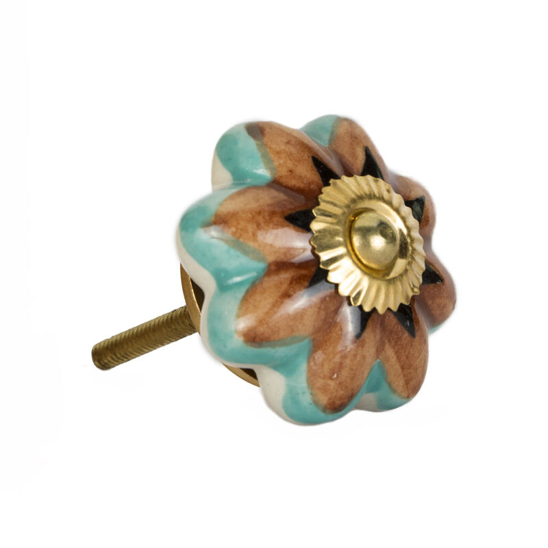 HomeRoots Set of Eight Blue And Red Ceramic And Metal Drawer Pull Knobs image number 2