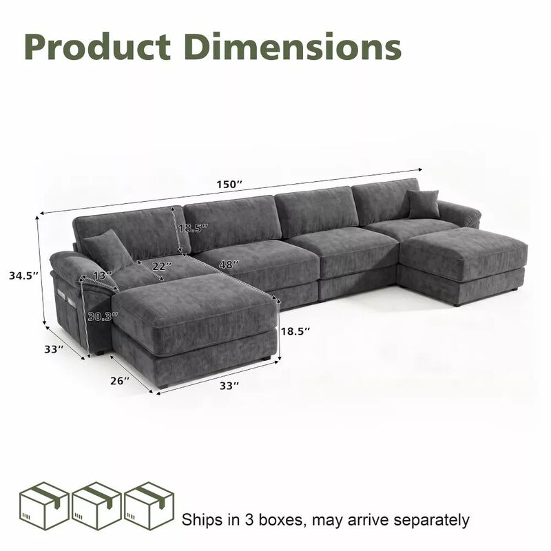 Vipbear 150 Inch Chenille Oversized Modular Sectional Sofa U Shaped Cloud Couch with Movable Ottoman image number 1