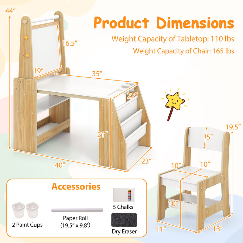 Children&rsquo;s Art Desk and Chair with Easel for Drawing and Reading image number 2