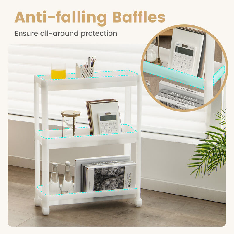 2 Pieces 3-Tier Slim Detachable Storage Cart with Drainage Holes and Wheels