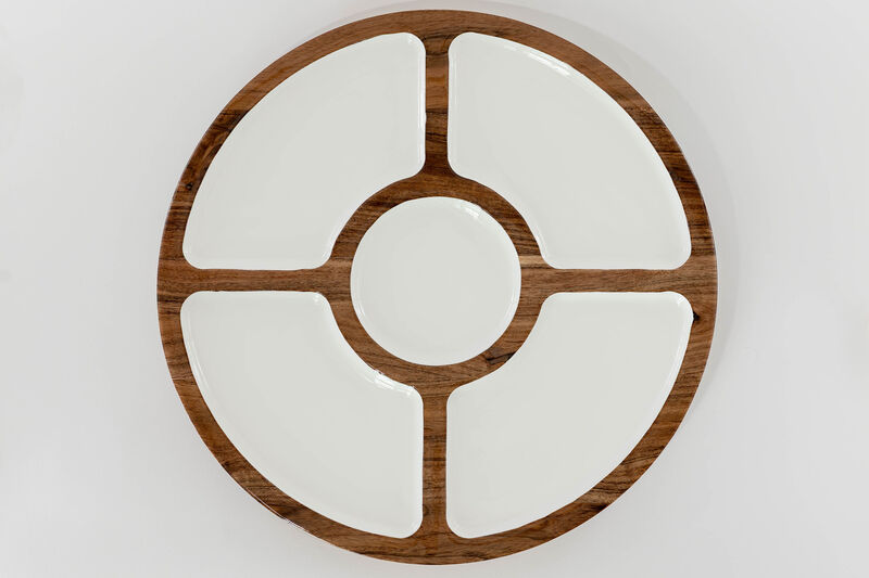 Jeanne Fitz Wood + White Collection Mango Wood Compartment Lazy Susan