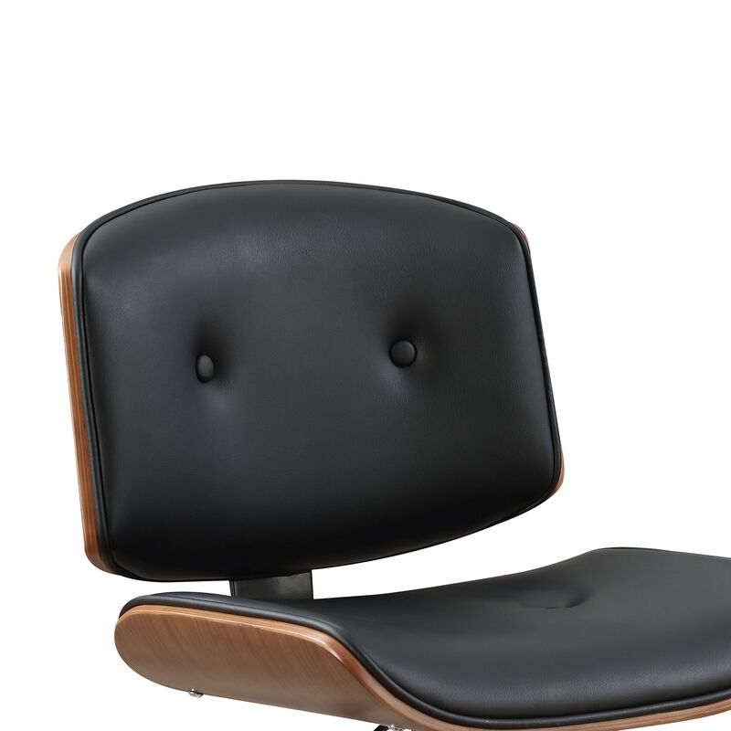 Metal & Wooden Office Armless Chair, Black & Walnut Brown-Benzara