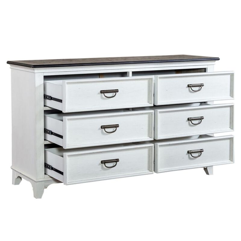 Liberty Furniture Allyson Park 6 Drawer Dresser in Wirebrushed White w/ Charcoal Top image number 5