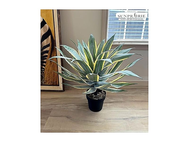 32 Inch Tall Large Faux Agave Plant Two Tone Sawtooth Edged Leaves Planted In image number 2