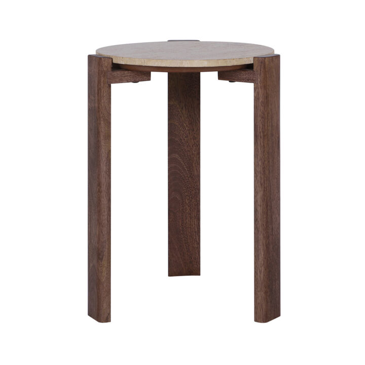 22x16" Travertine Top Accent Table, Tan/brown