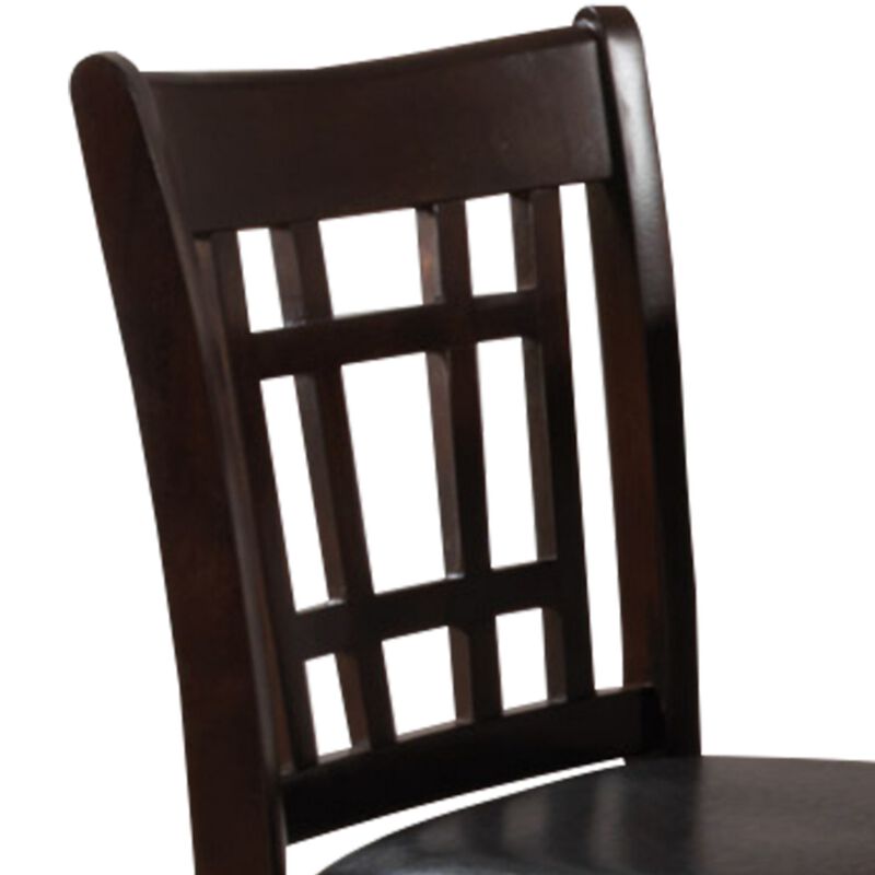 41 Inch Wood Counter Height Chair, Leatherette Seat, Dark Brown, Set of 2