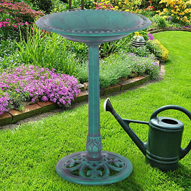 Hivvago Outdoor Garden Green Pedestal Bird Bath Feeder