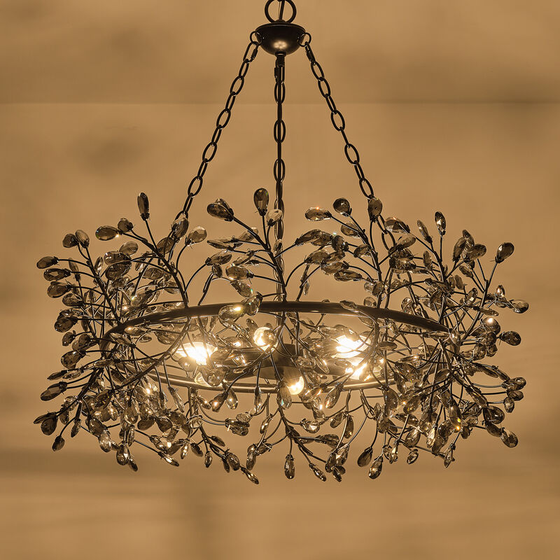 30.7" Modern Glam Black Crystal Branch Chandelier for Kitchen Island, Dining Room and Living Room