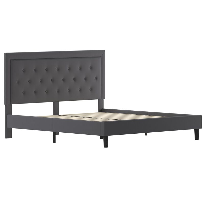 Flash Furniture Roxbury King Size Tufted Upholstered Platform Bed in Dark Gray Fabric image number 0