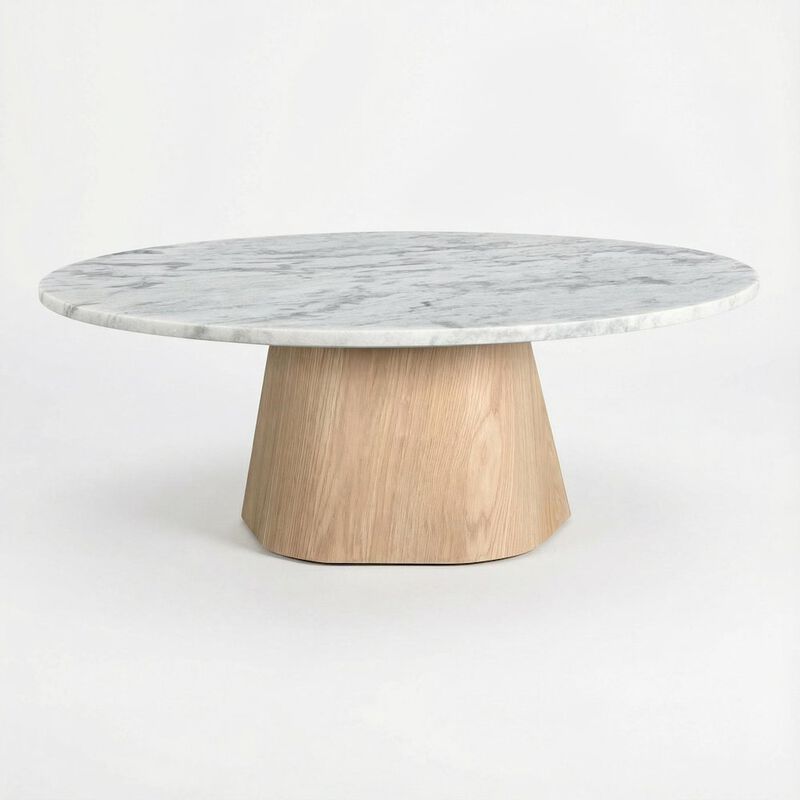 Starlight Canyon Home White Marble Coffee Table, Ashen Grey Raj Marble Top, Oak Veneer Plywood Surface image number 0