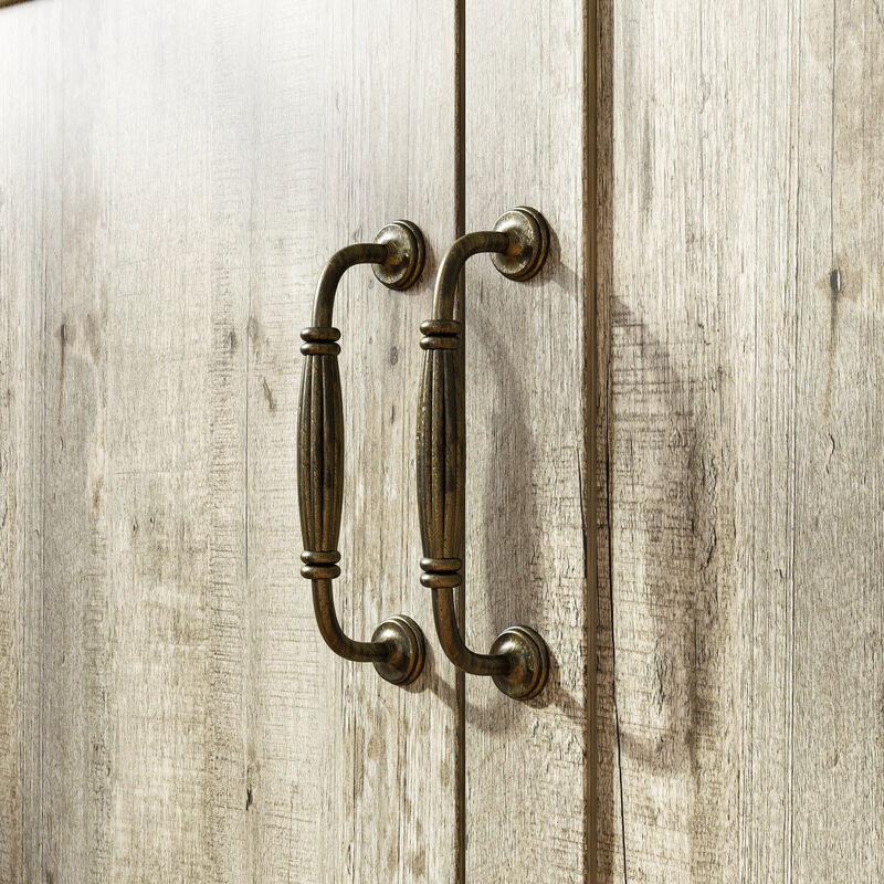 FUFU&GAGA Modern Sideboard Storage Cabinet with 4 Doors & Open Shelves, Antique Bronze Handles, Adjustable Shelves, Elevated Base, (53.7 in. W x 15.1 in. D x 70.9 in. H), Gray