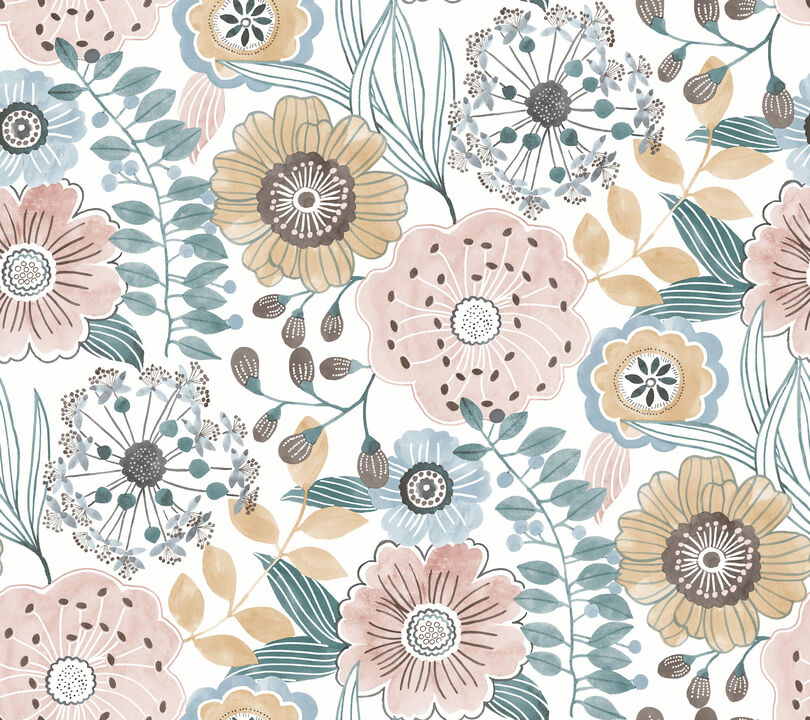 Artistic Bouquet Ochre & Ocean Wallpaper