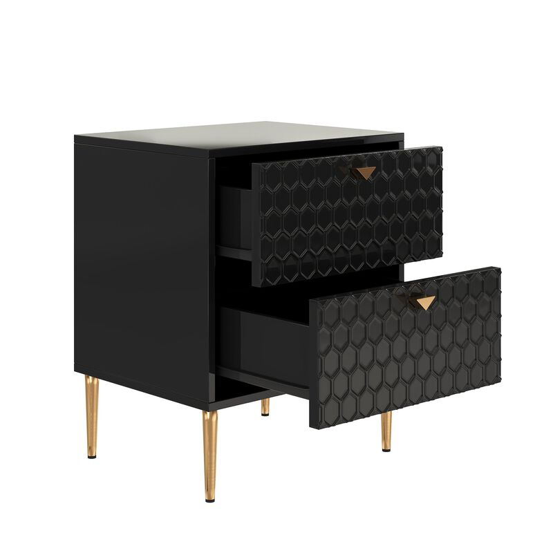 Black Wood Nightstand Accent Storage Cabinet with 2-Drawer Chest