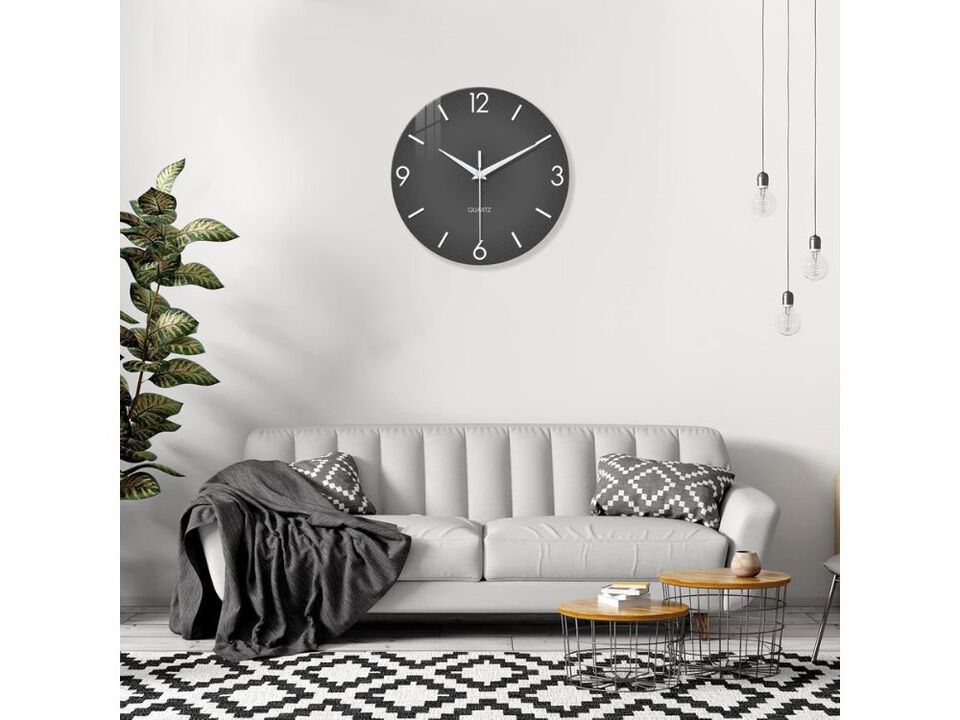 12" Modern Silent Wall Clock - Battery Operated Grey Minimalist Decor for Home & Office
