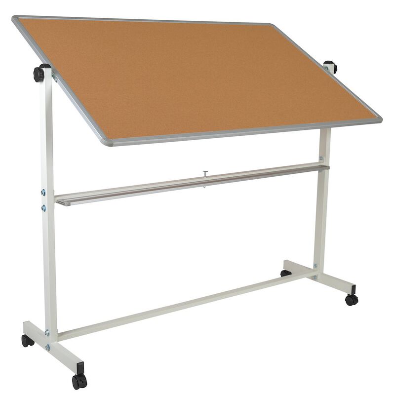 Flash Furniture 64.25"W x 64.75"H Reversible Mobile Board and White Board with Pen Tray image number 3