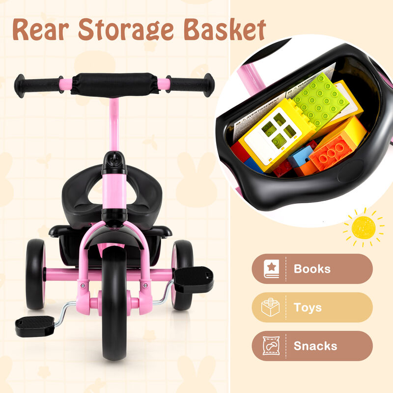 Toddler 3-Wheel Tricycle with Adjustable Seat and Storage Basket for Kids image number 3