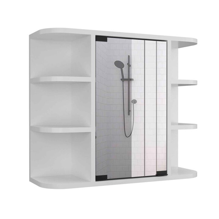 Milan Medicine Cabinet, Six External Shelves Mirror, Three Internal Shelves -Light Gray
