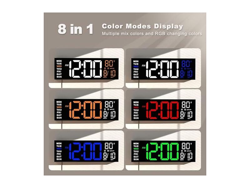 Digital Remote LED Auto Dimming RGB Wall Clock 16 Inch Glow In Dark image number 2