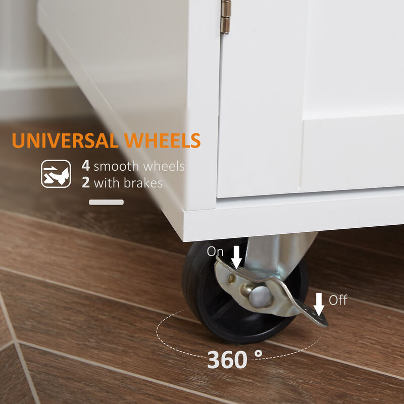 Wooden Indoor Moving Microwave Cart with Interior Cabinet & Towel Rack