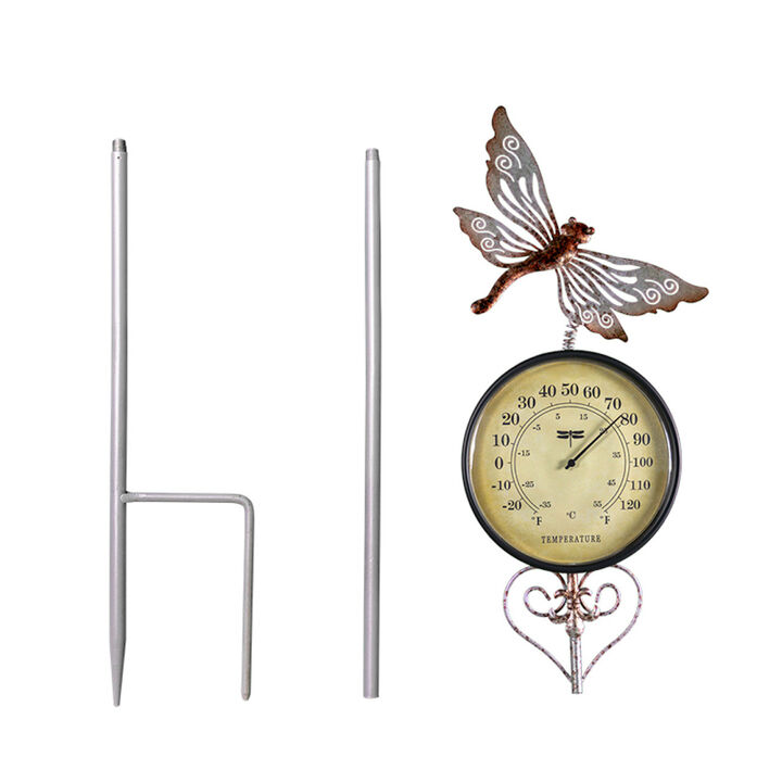 41.75" Iron  Dragonfly Garden Stake Thermometer