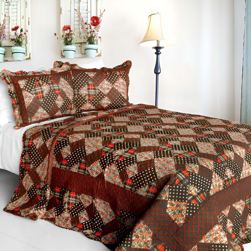 Vermicelli Quilted Cotton Striped Printed Quilt Set Queen Size Bubbly Design Set image number 0