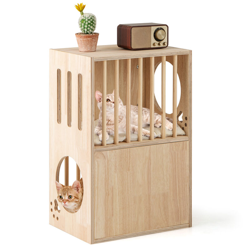 Wooden Cat Furniture &ndash; 2-Tier Indoor Condo with Cozy Cushions & Ventilated Design image number 2