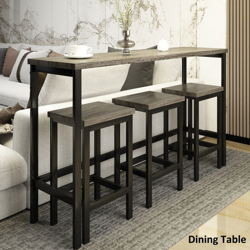 Counter Height Extra Long Dining Table Set with 3 Stools Pub Kitchen Set Side Table with Footrest