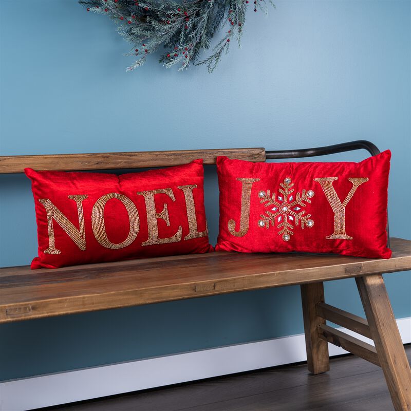 Set of 2 Joy and Noel Pillows &ndash; Christmas Decorative Throw Pillows for Holiday Decor