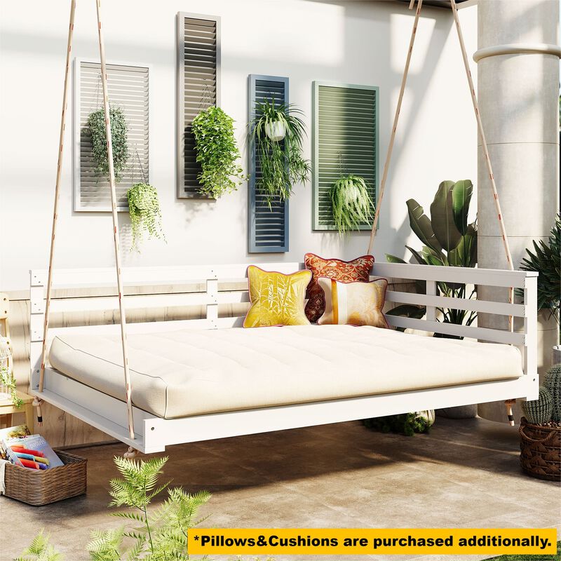 Merax Acacia Wood Porch Swing Bed for Outdoor