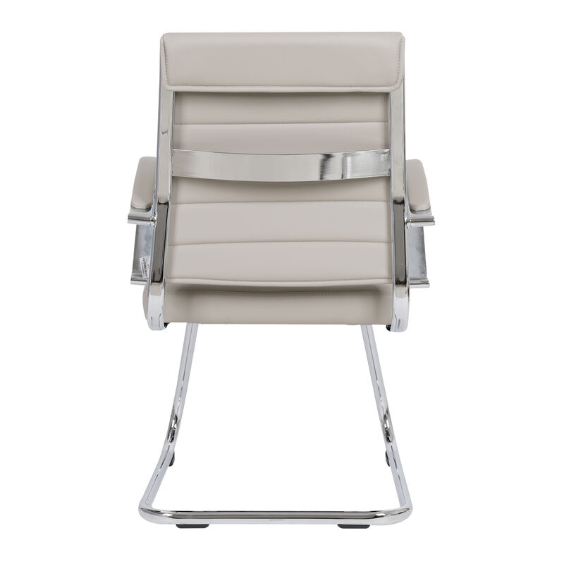 LeisureMod Benmar Guest Office Chair, Ribbed Leather Upholstery with Chrome Arms and Sled Base, Modern Desk Seating for Home or Conference Room