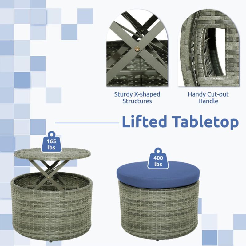 Hivvago Outdoor PE Wicker Round Daybed with Retractable Canopy and Cushions