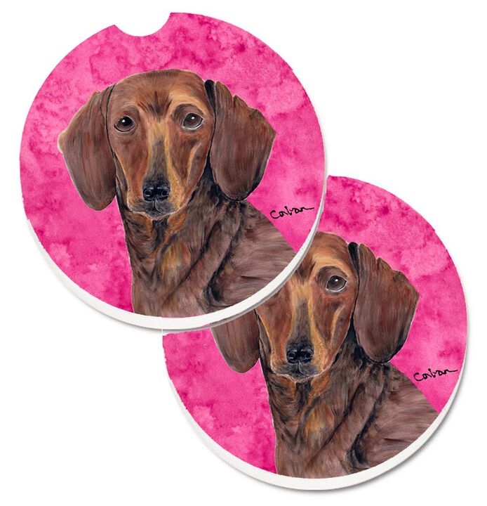 Caroline's Treasures Pink Dachshund Set of 2 Cup Holder Car Coasters SC9137PKCARC, 2.56, Multicolor