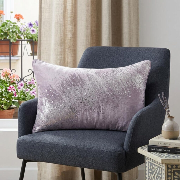 HomeRoots 16" X 24" Gray Abstract Polyester Zippered Pillow With Beads