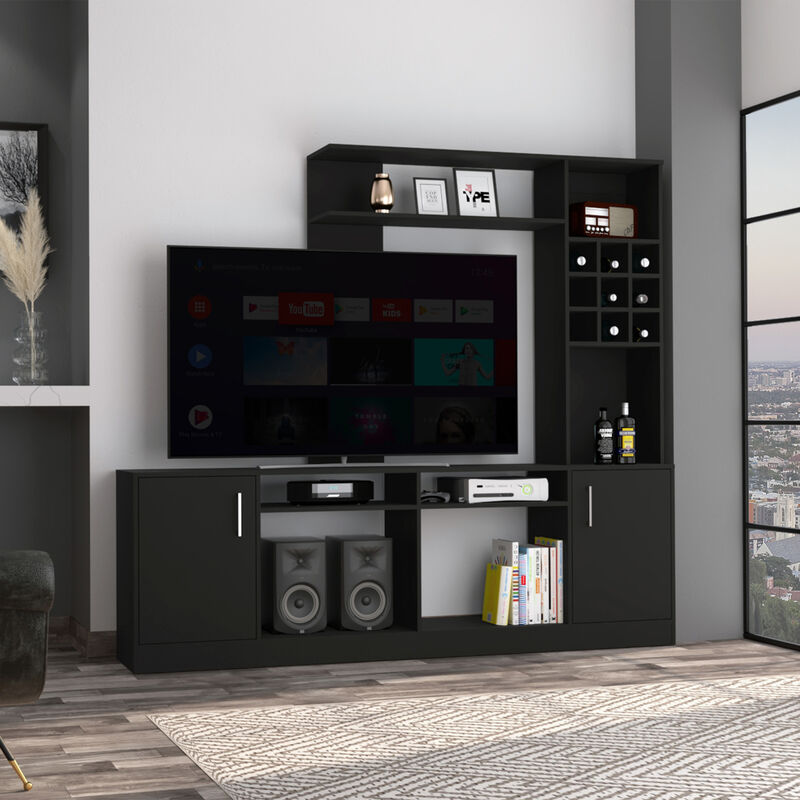 Streamdale Latrou 6-Bottle 2-Door Entertainment Center Black Wengue image number 1