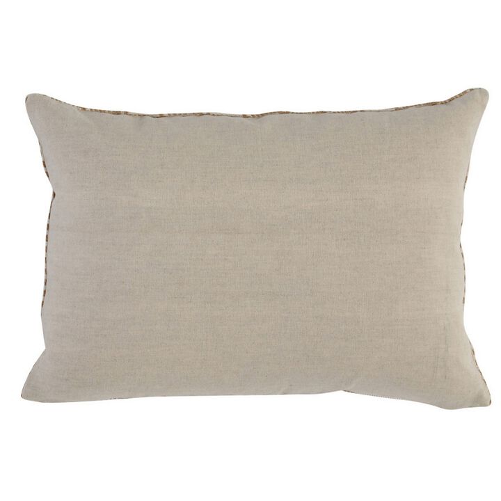 14 x 20 Lumbar Accent Throw Pillow, Basket Jute Handwoven Pattern, Beige-Benzara