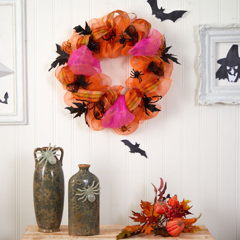 Hivvago 26" Halloween Spider Mesh Wreath