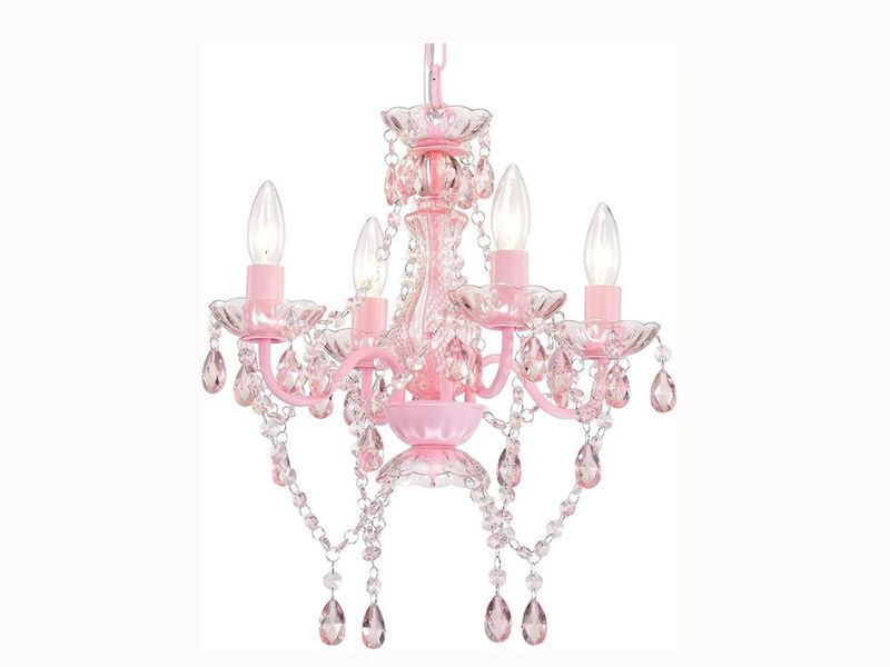 Mini Pink Crystal Chandelier – 4-Light Acrylic Pendant for Girls' Room, Bedroom & Nursery (E12 Base, 18" H × 15.7" W)