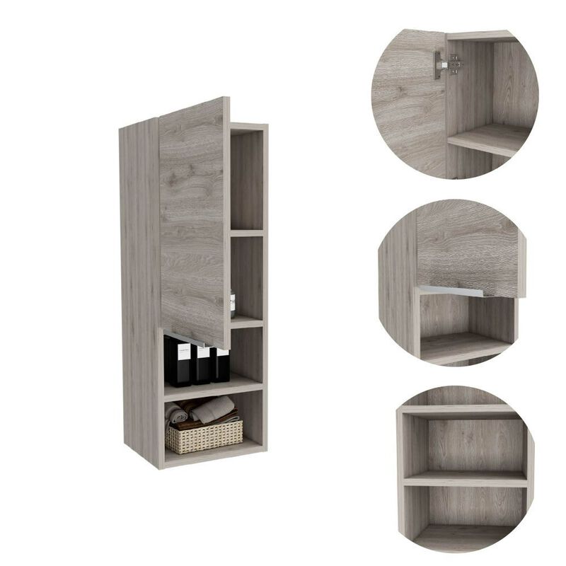DEPOT E-SHOP Savona Medicine Single Door Cabinet, Two Interior Shelves, Two External Shelves, Light Gray